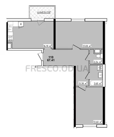 Двухкомнатная · 67.41 м² · ЖК 70 Жемчужина