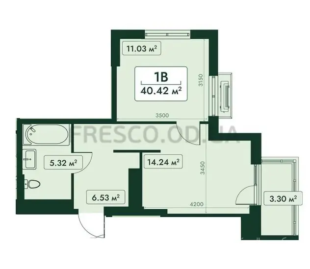 1-room apartment · 40.46 m² · Era Family