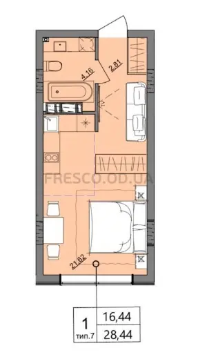 Studio · 28.43 m² · Aquarelle 10