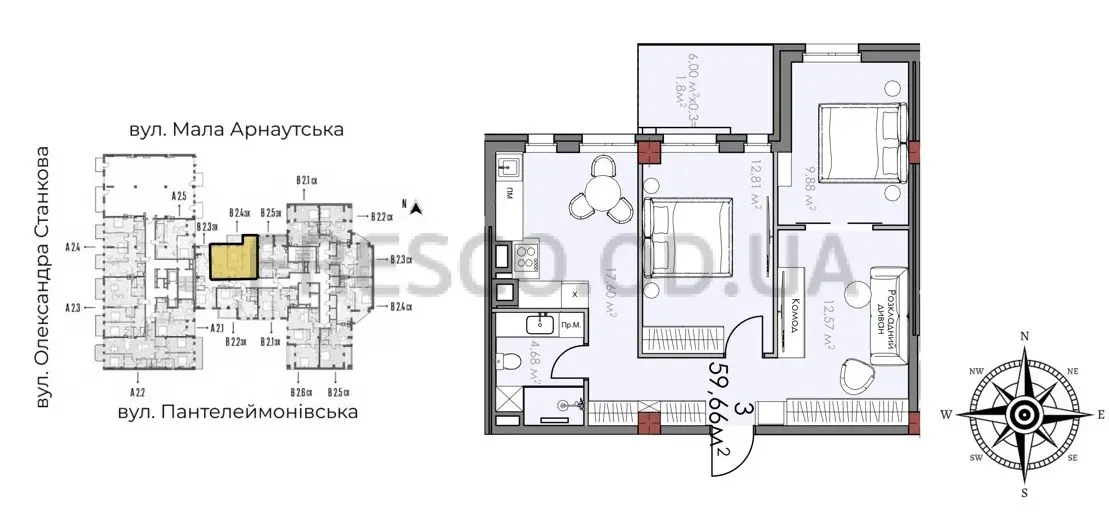 2-room apartment · 59.66 m² · Quarter SOHO