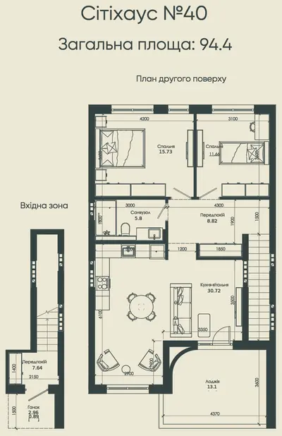 Таунхаус · 94.36 м² · Коттеджи One Club Village