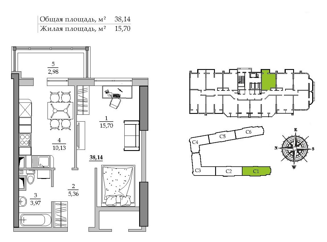 39,04 кв.м ЖК Таїровські Сади 1 секція однокімнатна розташування На поверсі 