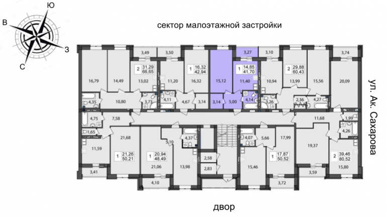 Чайка На Сахарова однокімнатна від інвестора 41,7 кв.м розташування На поверсі 