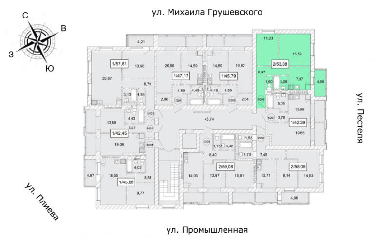 ЖК Одеська Чайка Двокімнатна 53,88 кв.м розташування На поверсі 