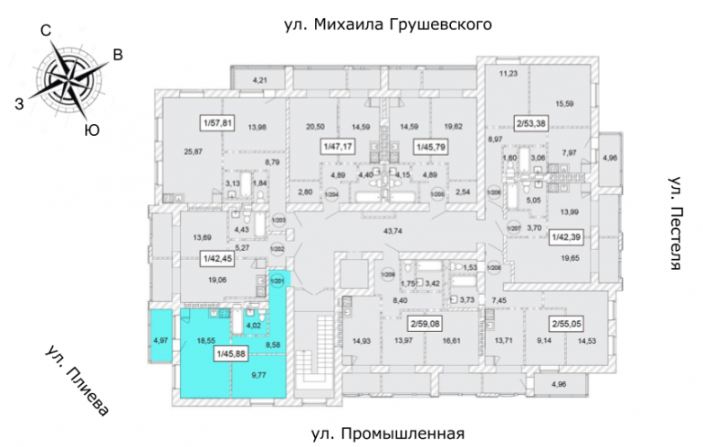 ЖК Одеська Чайка однокімнатна 45,88 кв.м розташування На поверсі 