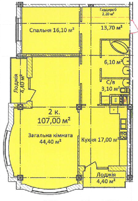 ЖК Дім На Єврейської (Чайна фабрика Будова) однокімнатна 107 Планування