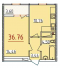 Однокімнатна - ЖК 34 Перлина Продано Площа: 37,81 m²