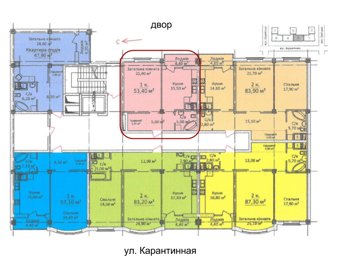 ЖК Дім На Єврейської (Чайна фабрика Будова) однокімнатна 53,4 розташування На поверсі 