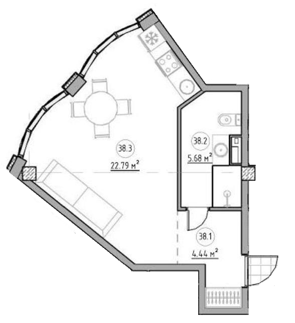 the Apartments Квартира-студія 32,91 Планування 