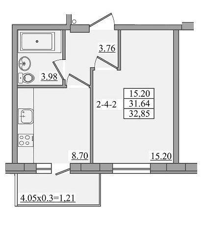 32,85 кв.м ЖК Platinum Residence однокімнатна Планування 