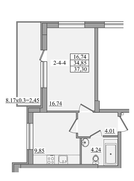 37,3 кв.м ЖК Platinum Residence однокімнатна Планування 