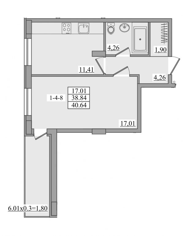 40,64 кв.м ЖК Platinum Residence однокімнатна Планування 