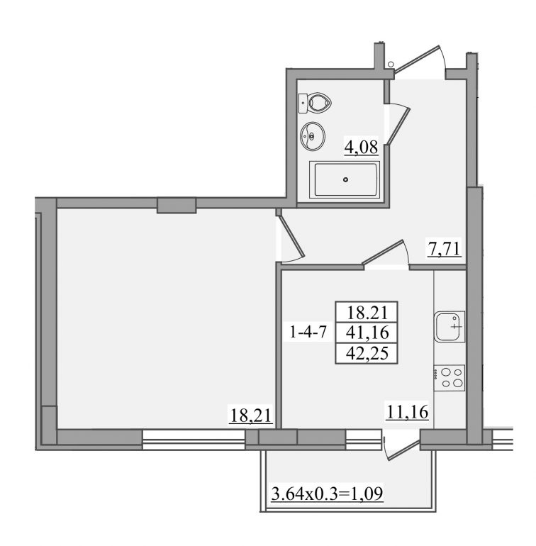 42,25 кв.м ЖК Platinum Residence однокімнатна Планування 