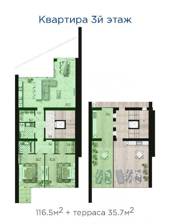 152,2 кв.м ЖК Санта Бей (Santa Bay) Двокімнатна + тераса Планування 3 поверх 