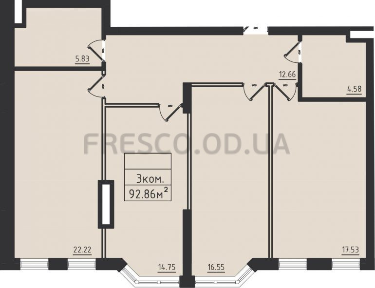 92,86 кв.м Комплекс апартаментів Avinion (Авіньйон) Трикімнатне Планування 
