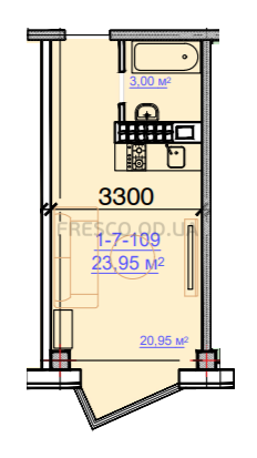 23,95 кв.м ЖК Сіті хаус Resort однокімнатна Смарт Планування 