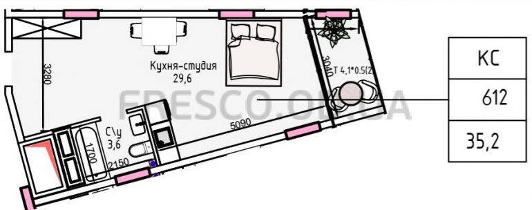35,2 кв.м Простір Ibiza Apartments однокімнатна Смарт Планування 