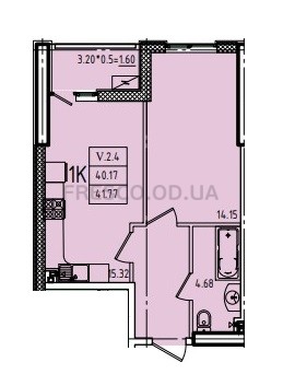 41,77 кв.м жк еллада однокімнатна план квартири